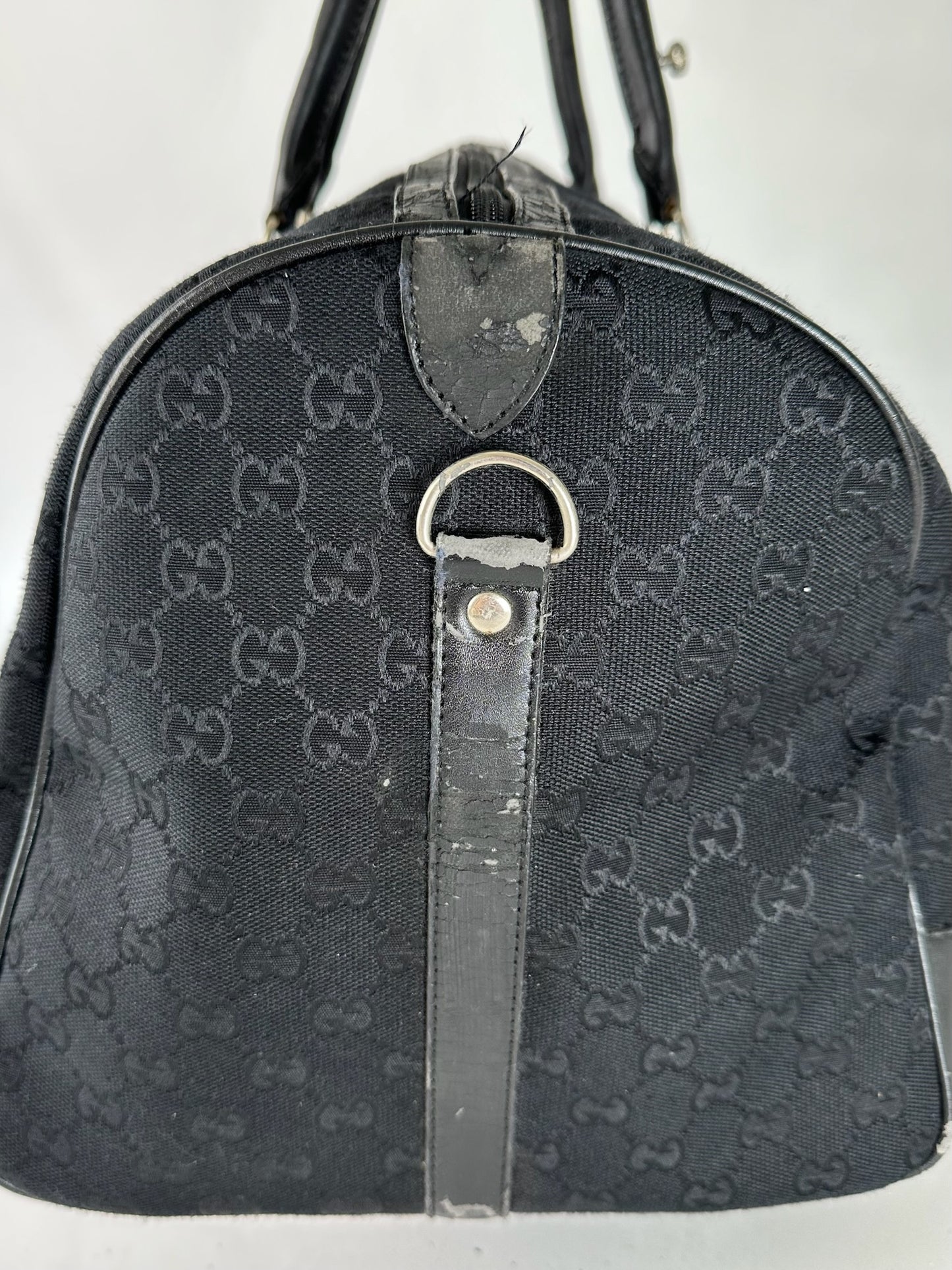 Vintage Gucci Monogram Leather Duffel Bag Black
