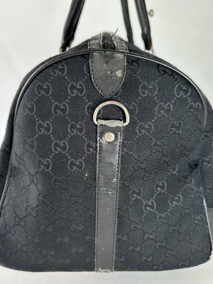 Vintage Gucci Monogram Leather Duffel Bag Black