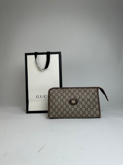 Vintage Gucci Leather Clutch Grey Brown