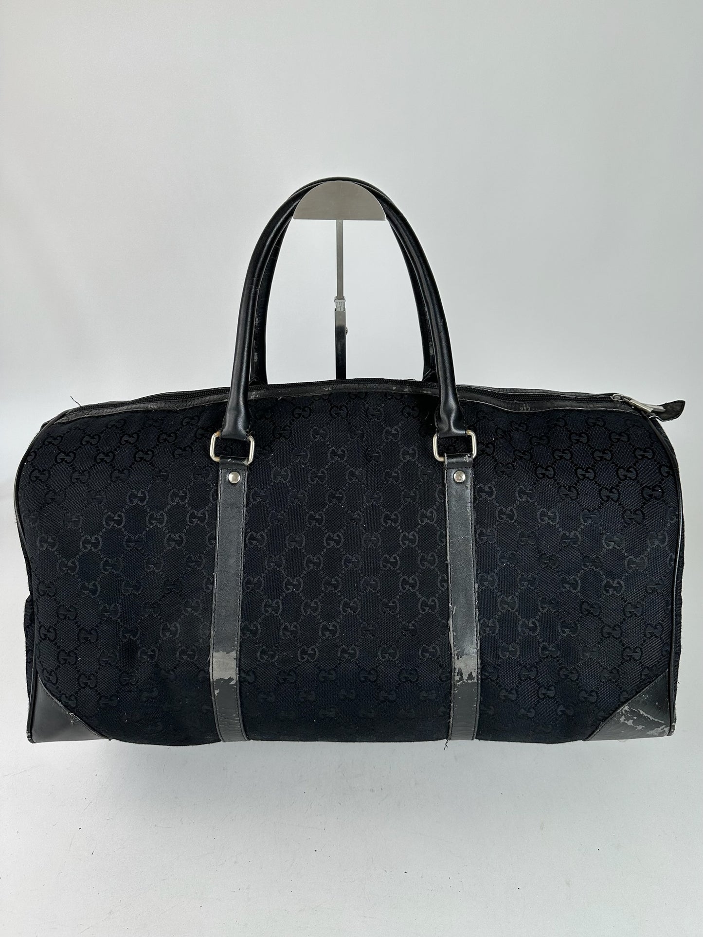 Vintage Gucci Monogram Leather Duffel Bag Black