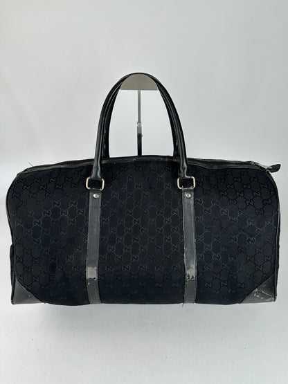 Vintage Gucci Monogram Leather Duffel Bag Black