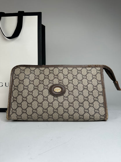 Vintage Gucci Leather Clutch Grey Brown