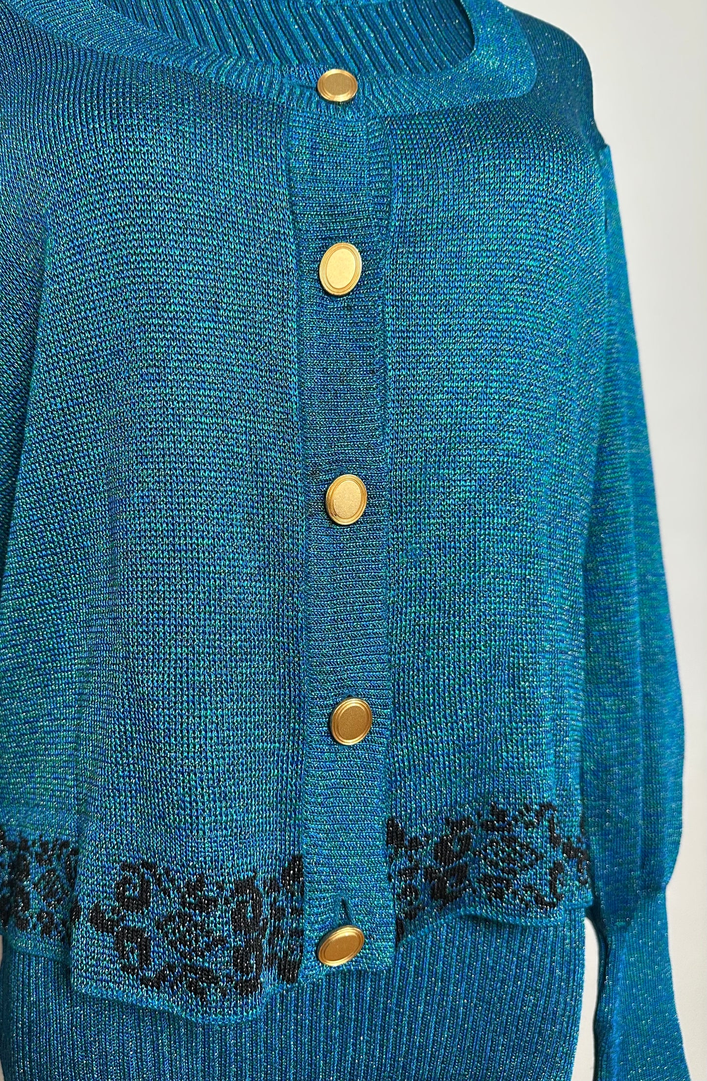 Vintage Dior Wool Cardigan Blue Green L
