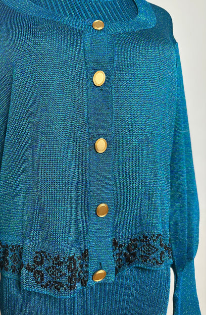 Vintage Dior Wool Cardigan Blue Green L