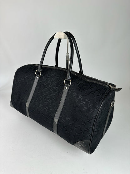Vintage Gucci Monogram Leather Duffel Bag Black