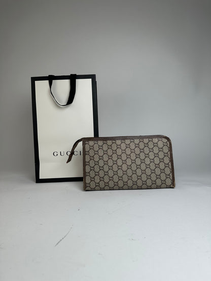 Vintage Gucci Leather Clutch Grey Brown