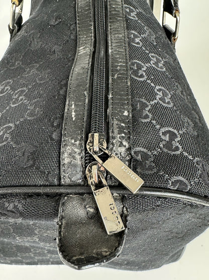 Vintage Gucci Monogram Leather Duffel Bag Black