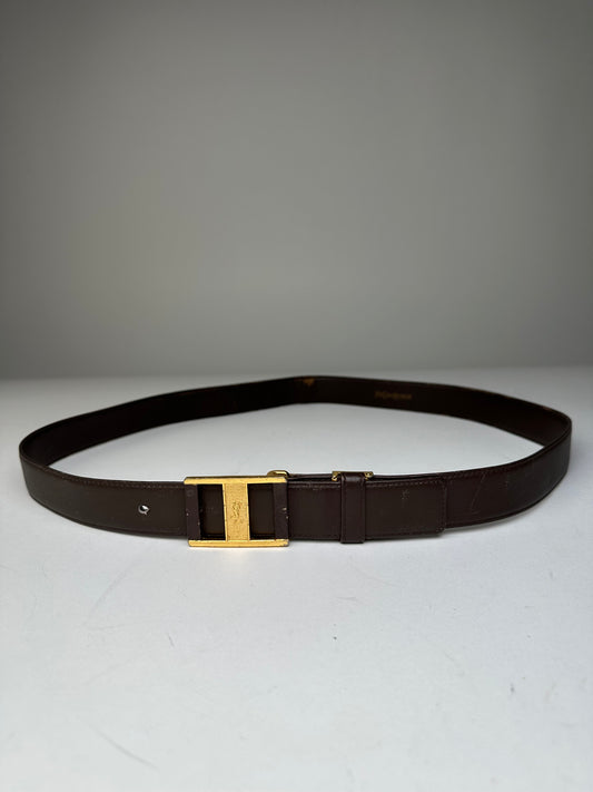 Vintage Saint Laurent Leather Belt Brown Gold Buckle