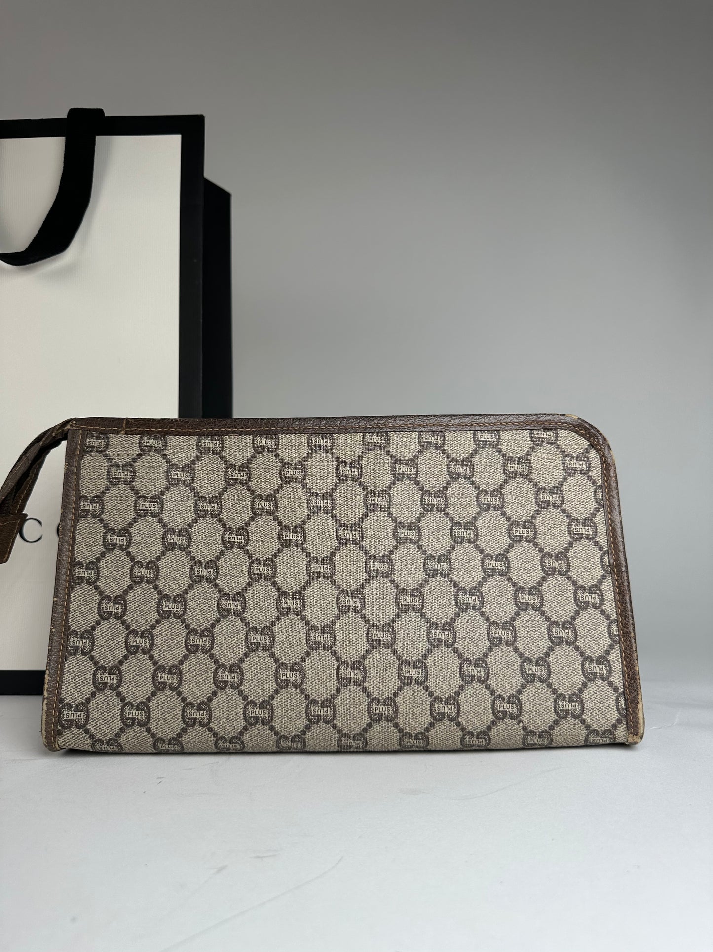 Vintage Gucci Leather Clutch Grey Brown