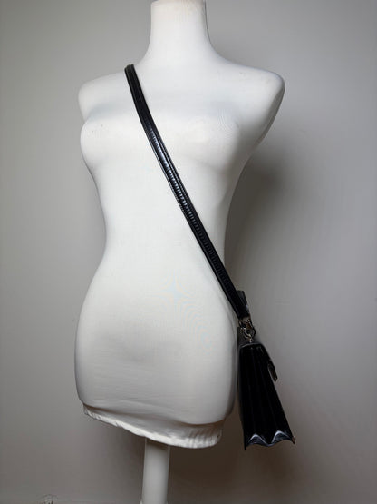 Vintage Gucci Structured Leather Top-Handle Bag Black Silver