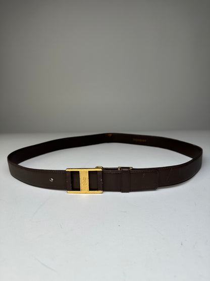 Vintage Saint Laurent Leather Belt Brown Gold Buckle