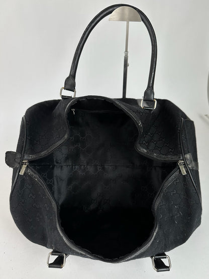 Vintage Gucci Monogram Leather Duffel Bag Black