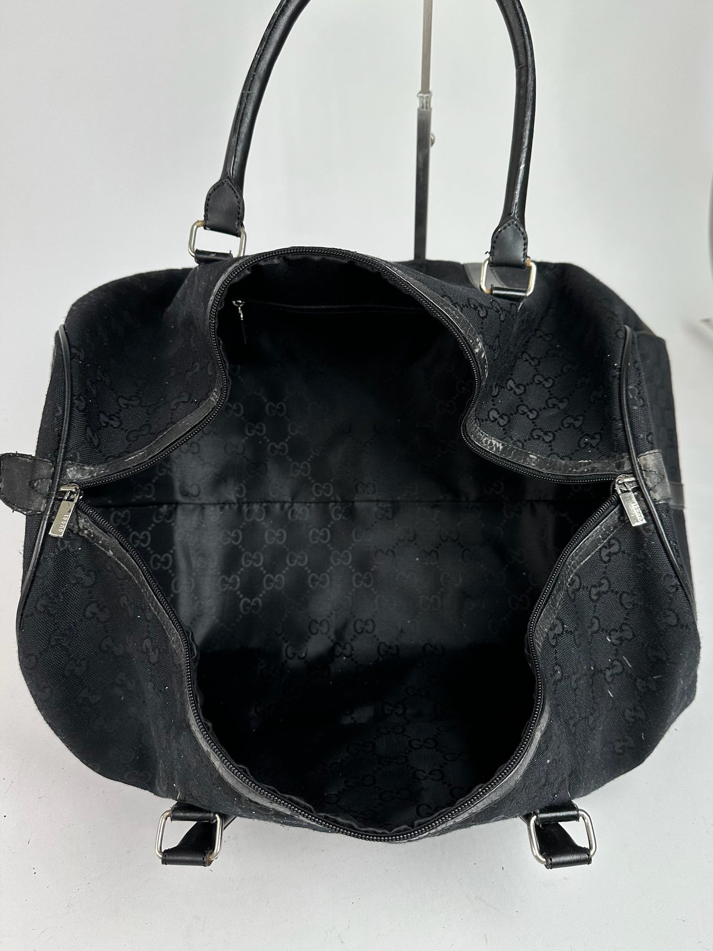 Vintage Gucci Monogram Leather Duffel Bag Black