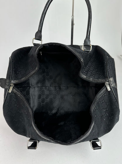 Vintage Gucci Monogram Leather Duffel Bag Black