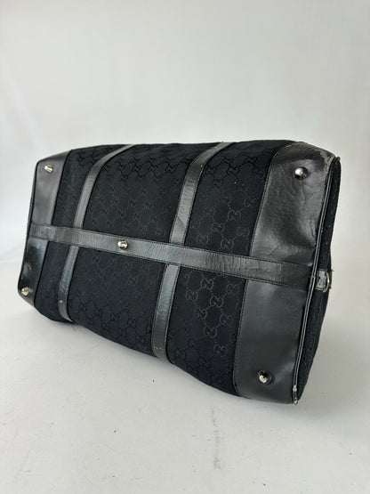 Vintage Gucci Monogram Leather Duffel Bag Black