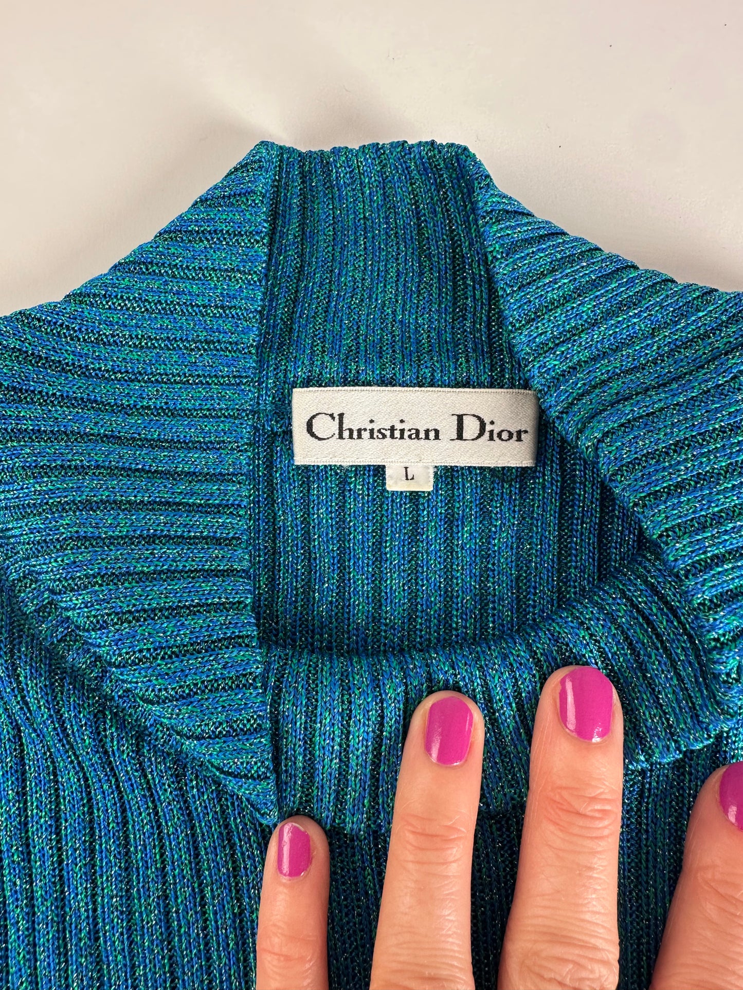Vintage Turtleneck Dior Wool Top Blue Green L