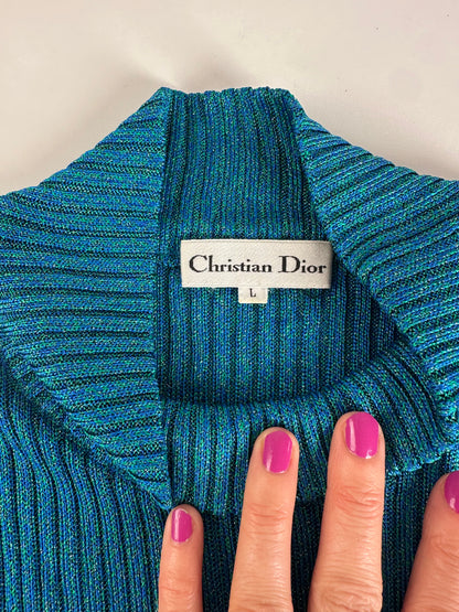 Vintage Turtleneck Dior Wool Top Blue Green L