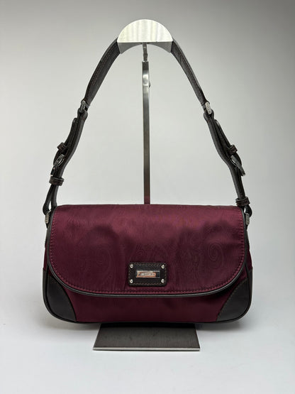 Vintage Etro Paisley Nylon Flap Crossbody Bag Early 2000s Burgundy