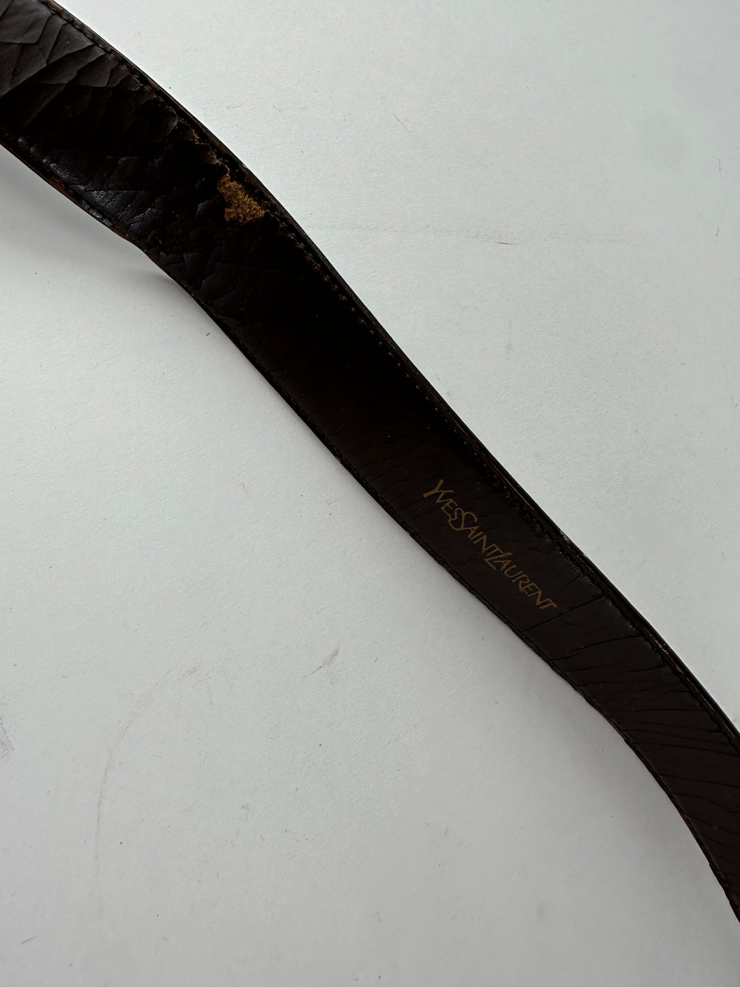 Vintage Saint Laurent Leather Belt Brown Gold Buckle