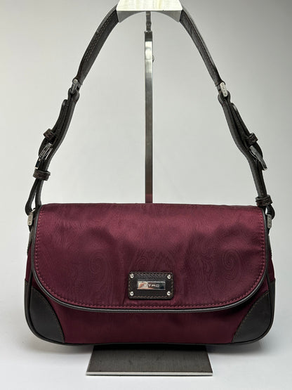 Vintage Etro Paisley Nylon Flap Crossbody Bag Early 2000s Burgundy