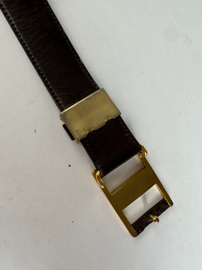 Vintage Saint Laurent Leather Belt Brown Gold Buckle