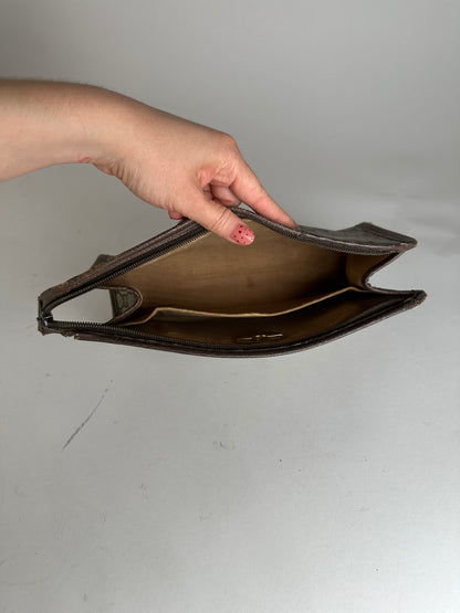 Vintage Gucci Leather Clutch Grey Brown