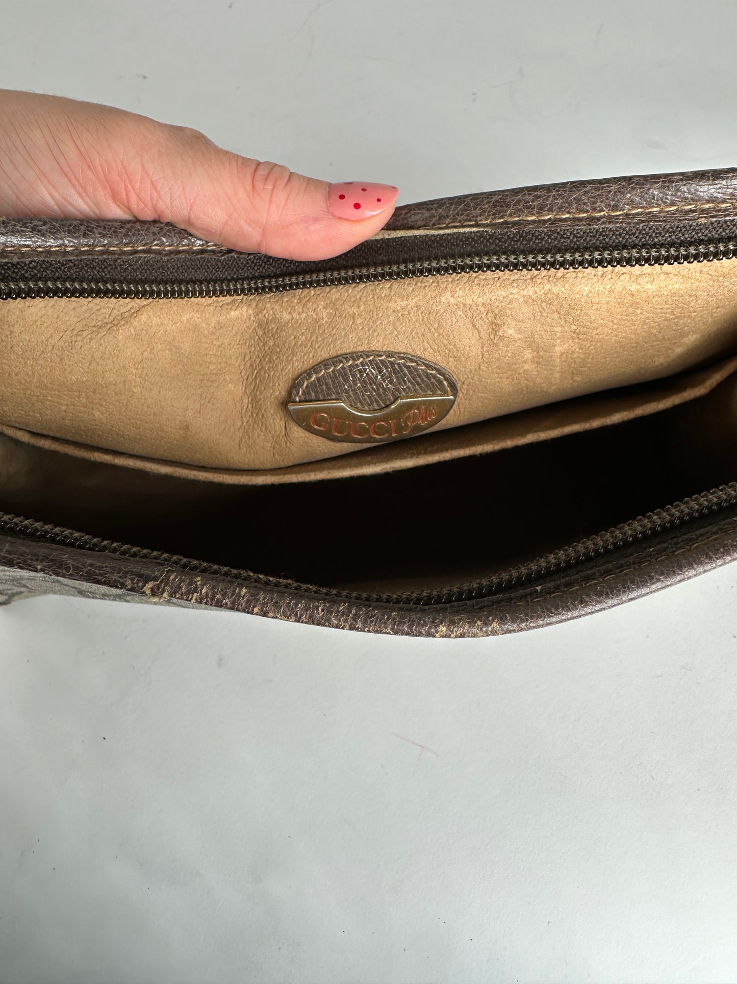 Vintage Gucci Leather Clutch Grey Brown
