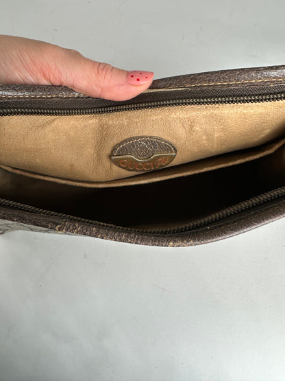 Vintage Gucci Leather Clutch Grey Brown