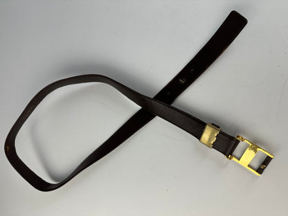 Vintage Saint Laurent Leather Belt Brown Gold Buckle