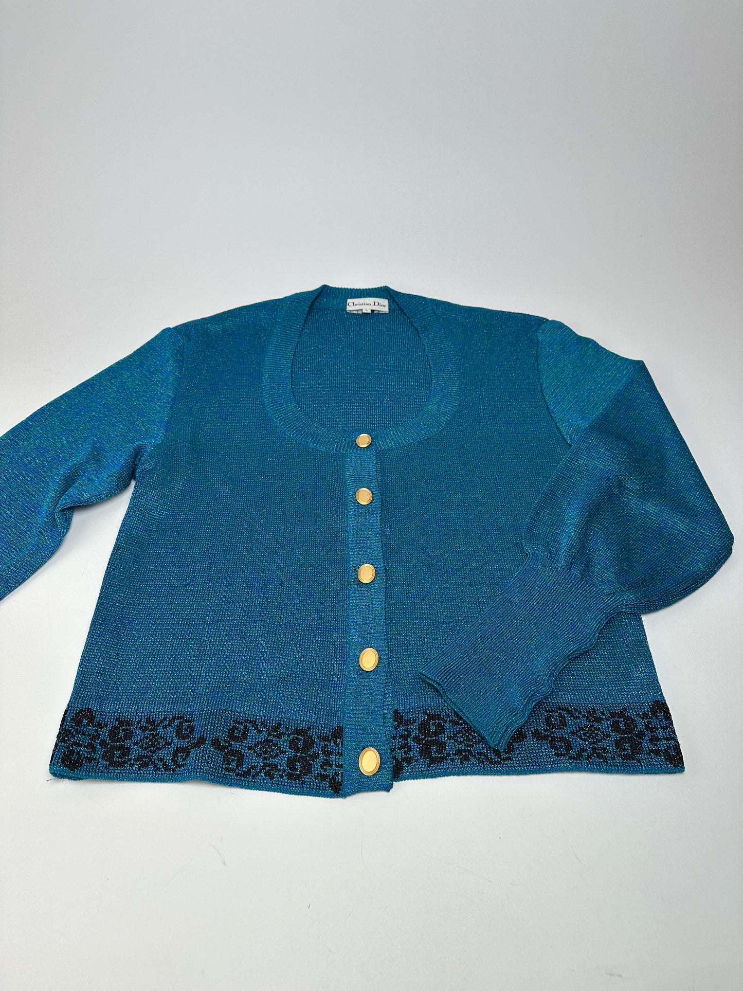 Vintage Dior Wool Cardigan Blue Green L
