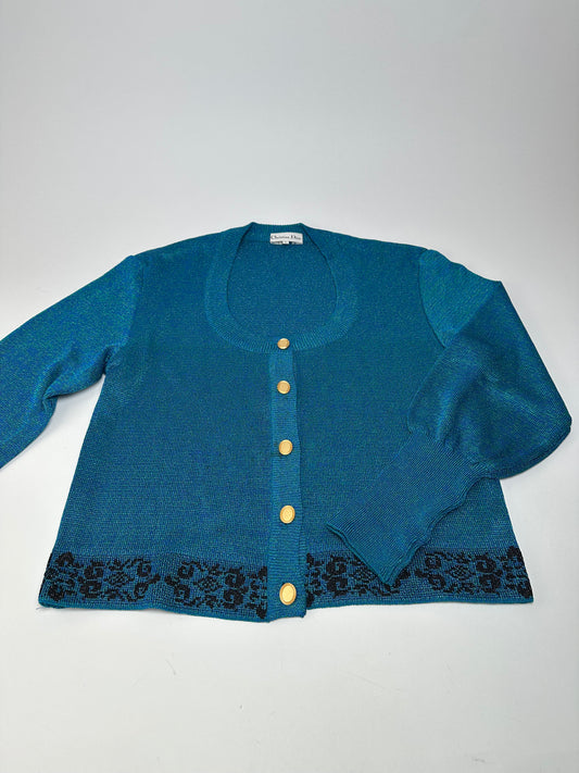 Vintage Dior Wool Cardigan Blue Green L