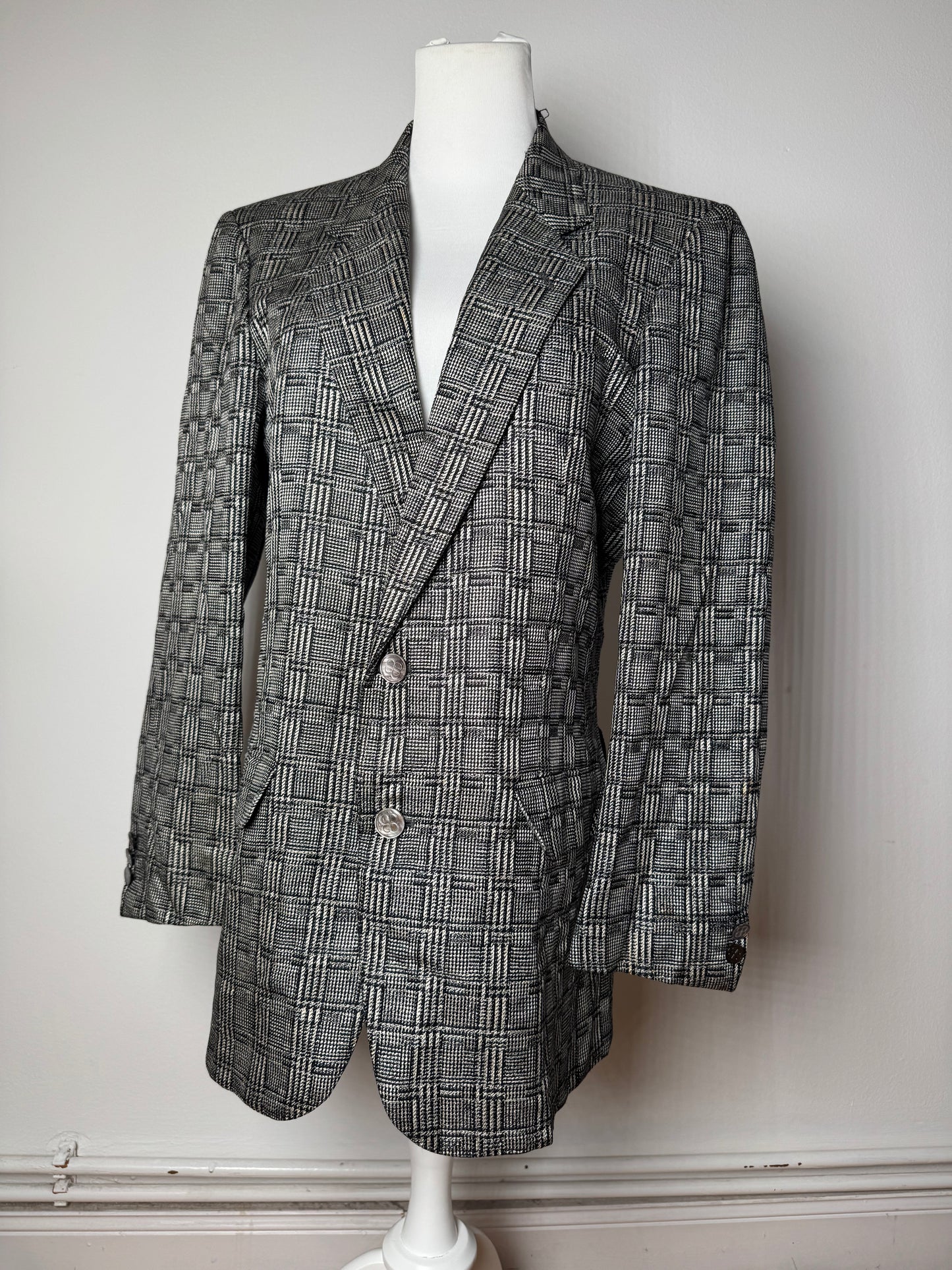 Vintage Balenciaga Checked Wool Blazer Grey White