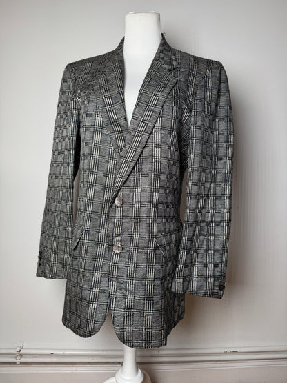 Vintage Balenciaga Checked Wool Blazer Grey White