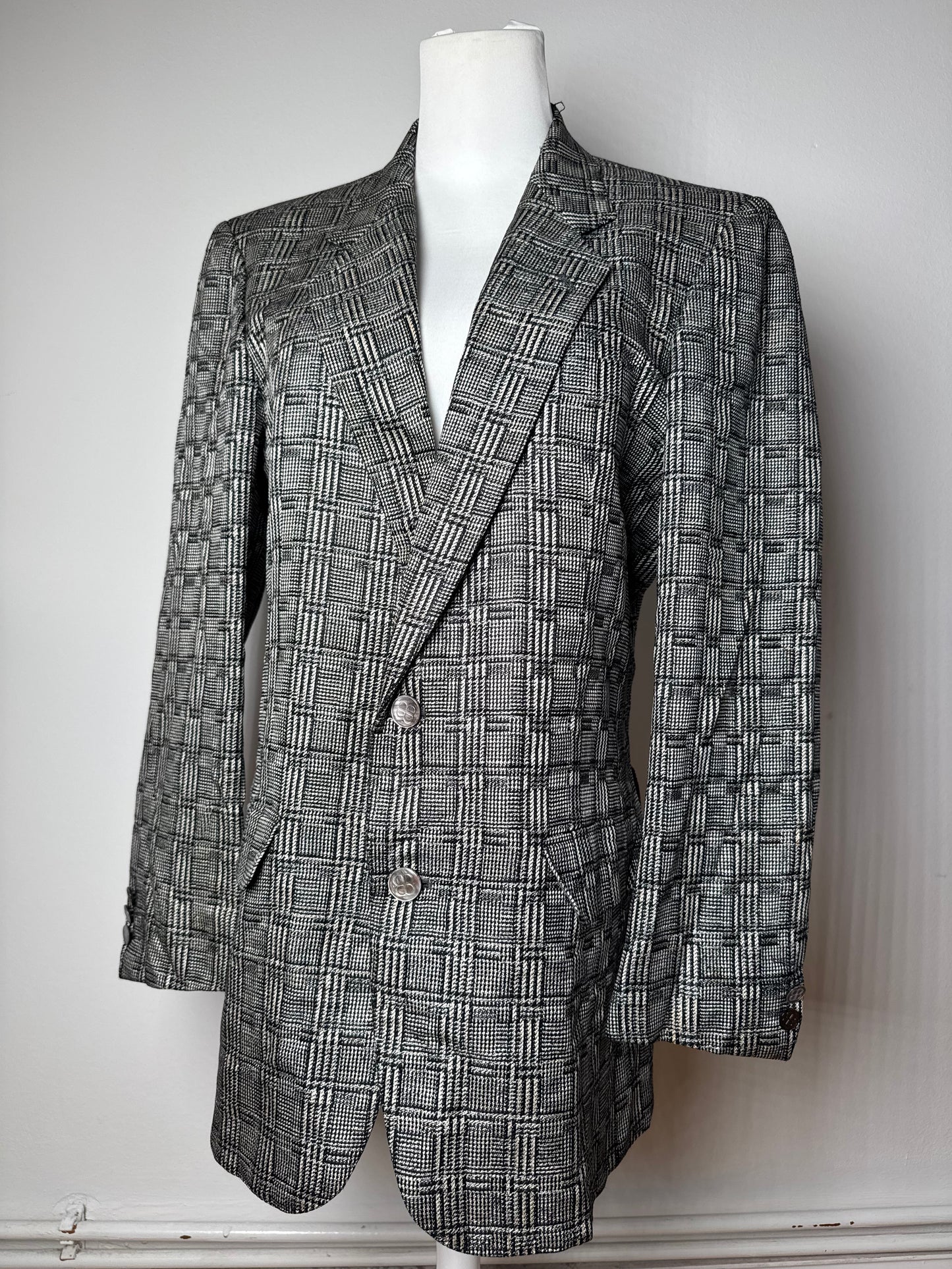 Vintage Balenciaga Checked Wool Blazer Grey White