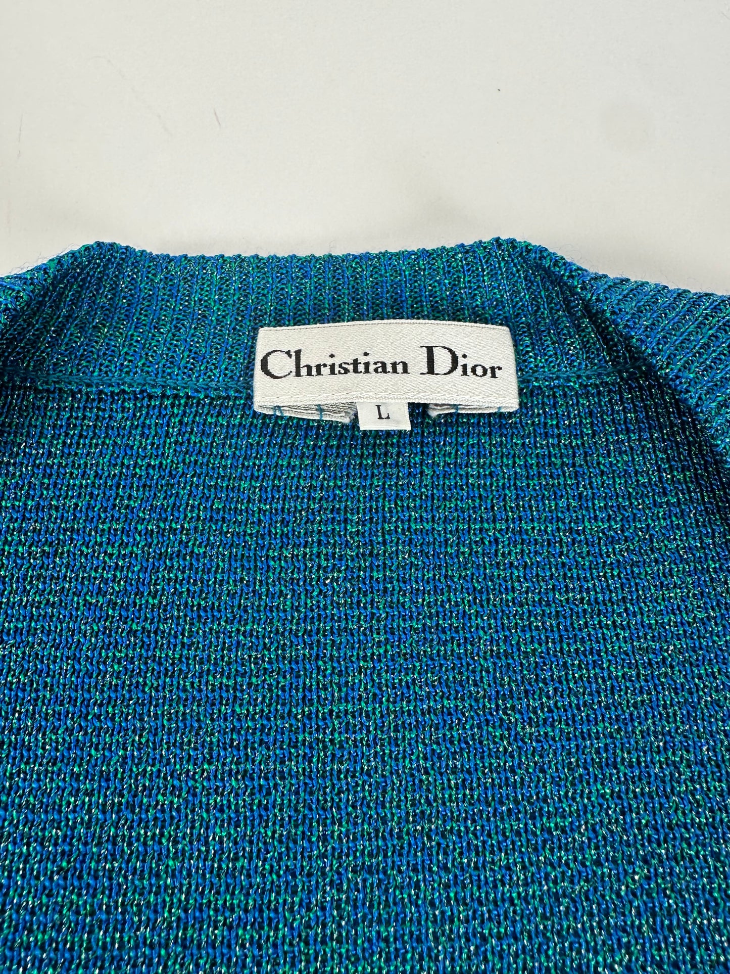Vintage Dior Wool Cardigan Blue Green L