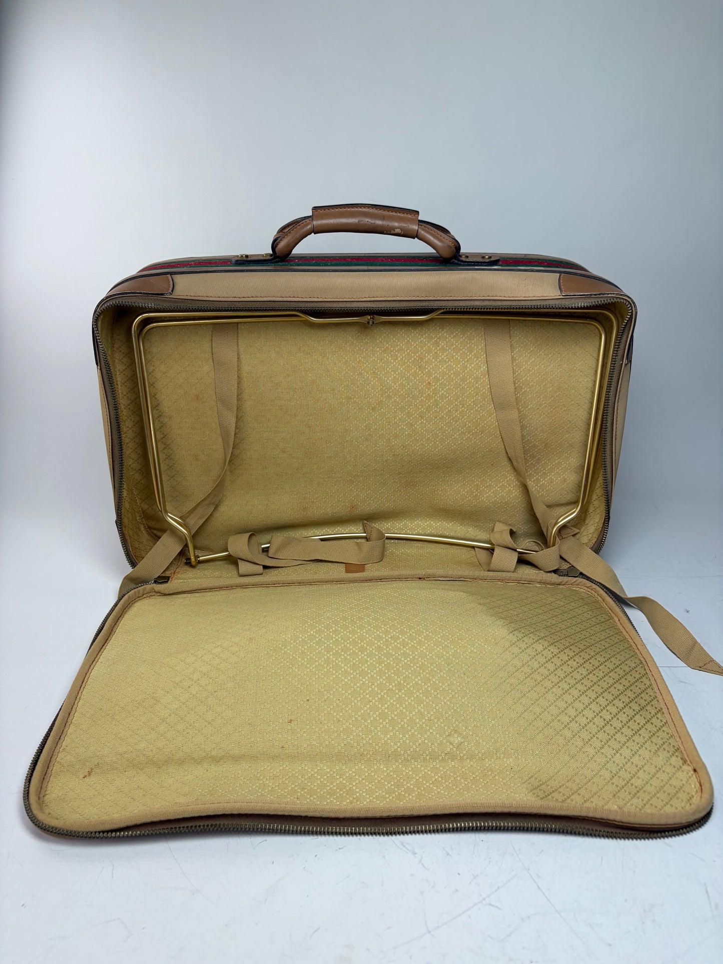 Vintage Gucci Web Stripe Canvas Travel Bag Beige Brown