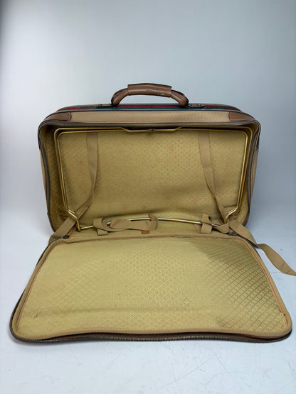 Vintage Gucci Web Stripe Canvas Travel Bag Beige Brown