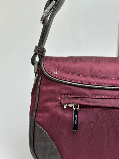 Vintage Etro Paisley Nylon Flap Crossbody Bag Early 2000s Burgundy