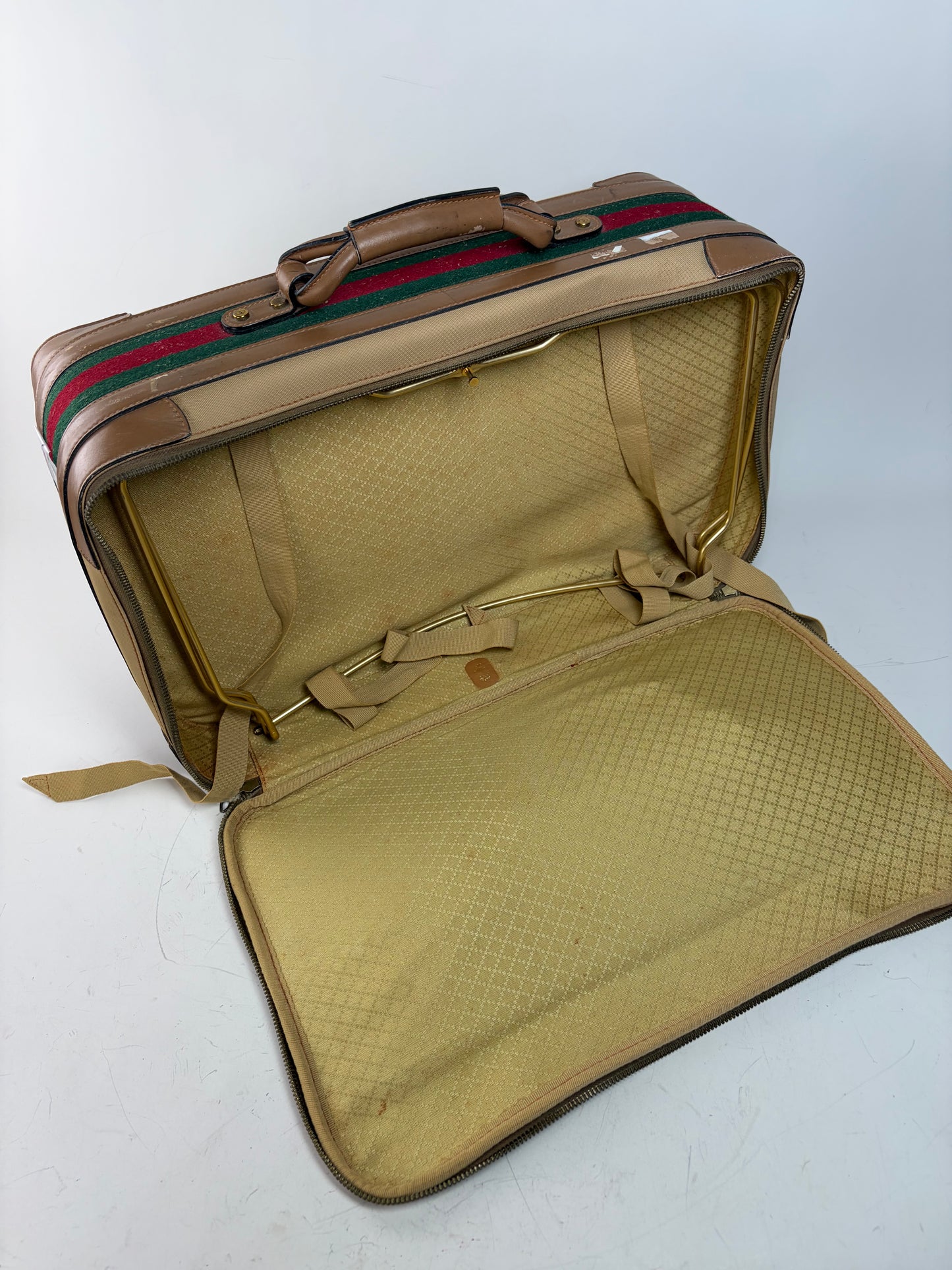 Vintage Gucci Web Stripe Canvas Travel Bag Beige Brown