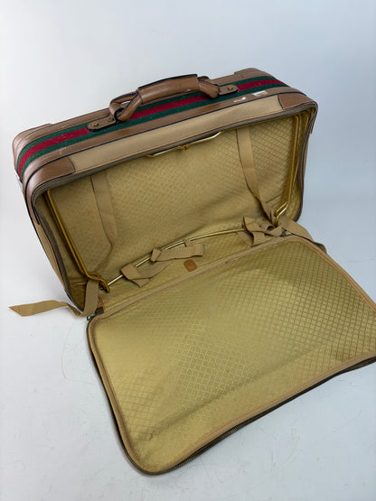 Vintage Gucci Web Stripe Canvas Travel Bag Beige Brown