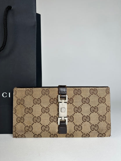 Vintage Gucci Monogram Long Jackie Wallet Beige Brown