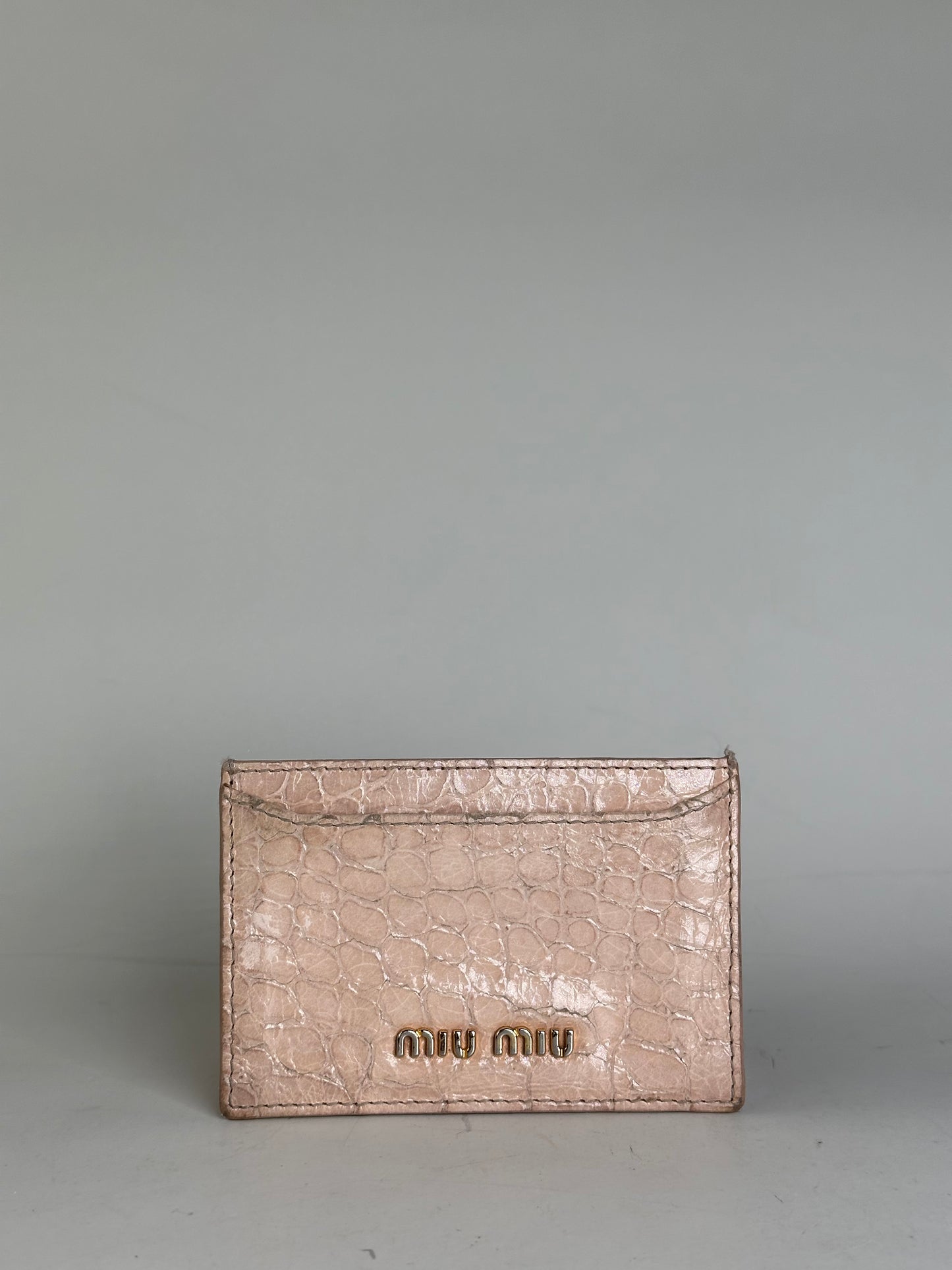 Vintage Miu Miu Crocodile-Embossed Card Holder Pale Pink