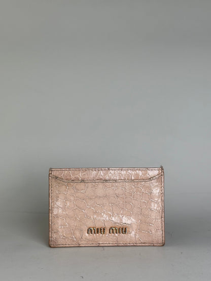 Vintage Miu Miu Crocodile-Embossed Card Holder Pale Pink