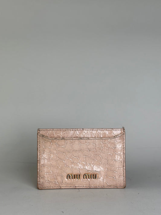 Vintage Miu Miu Crocodile-Embossed Card Holder Pale Pink