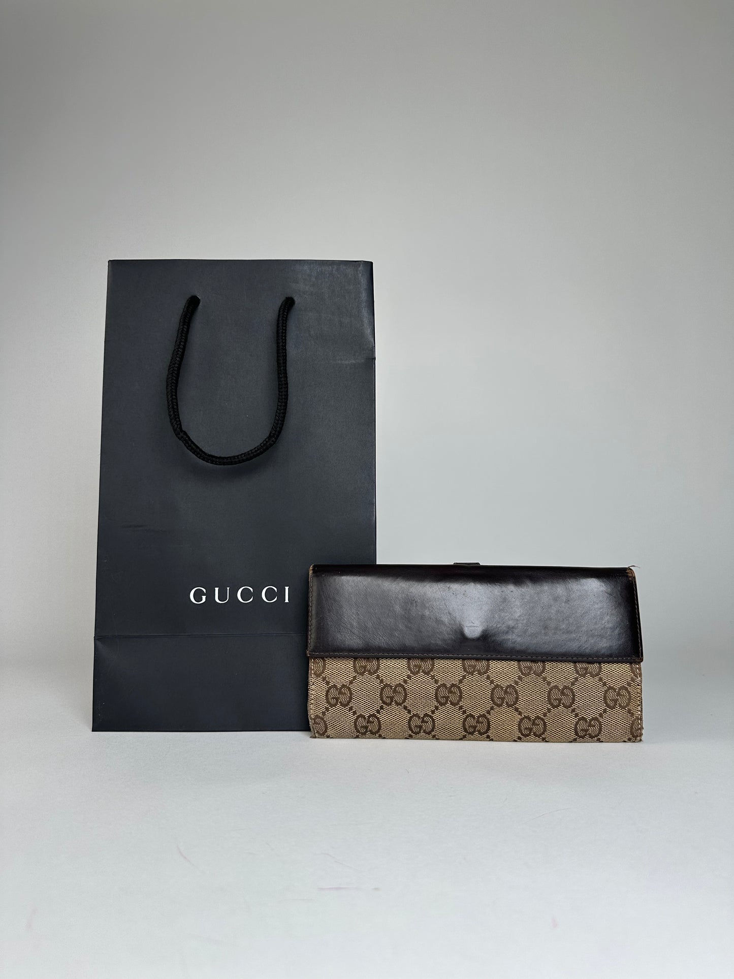 Vintage Gucci Monogram Long Jackie Wallet Beige Brown