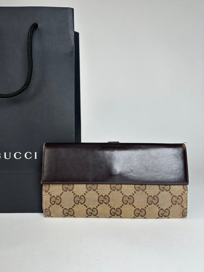 Vintage Gucci Monogram Long Jackie Wallet Beige Brown