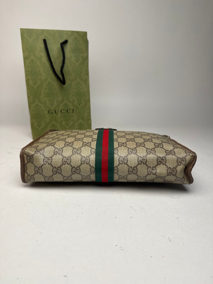 Vintage Gucci Monogram Leather Clutch Grey Brown