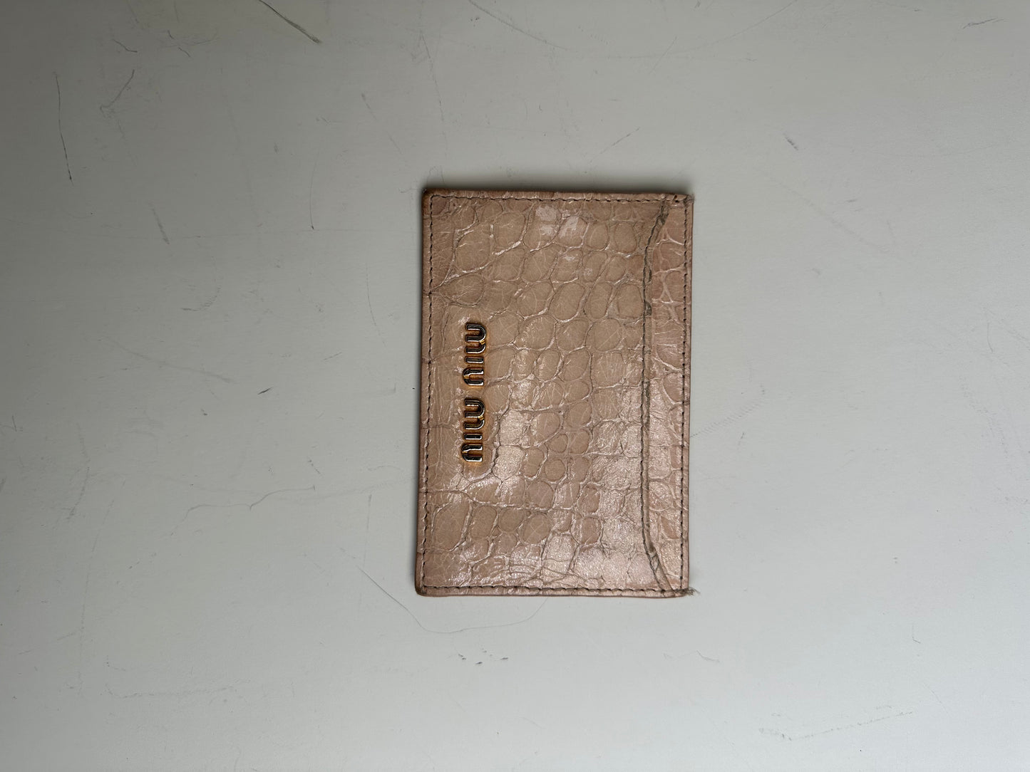 Vintage Miu Miu Crocodile-Embossed Card Holder Pale Pink