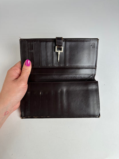 Vintage Gucci Monogram Long Jackie Wallet Beige Brown