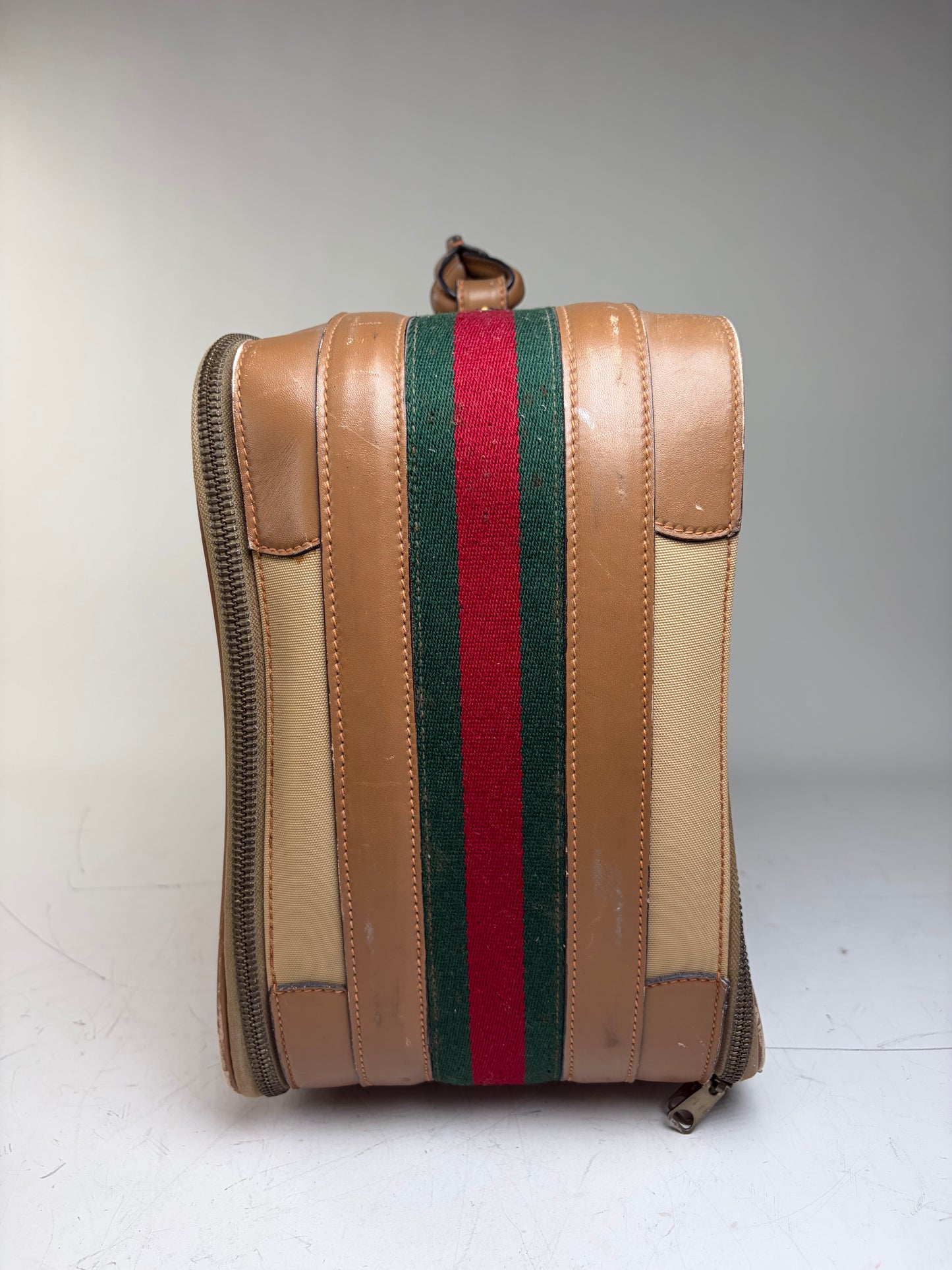 Vintage Gucci Web Stripe Canvas Travel Bag Beige Brown
